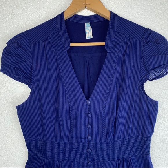 Anthro Maeve Pinstripe Button Down Cotton Button Down Dress w/Pockets - Picture 4 of 9